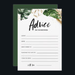 Conseil vert tropical pour le Mariage des jeunes m<br><div class="desc">Écrivez vos conseils et voeux pour les jeunes mariés avec cette carte de conseil mariage personnalisable. Il présente l'aquarelle illustrant des feuilles tropicaux, des coups de pinceau noir et or et de la calligraphie moderne. Personnalisez en ajoutant des textes. Cette carte de conseil aux mariages tropicaux est parfaite pour les...</div>