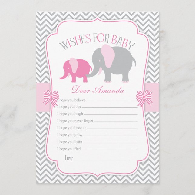 Conseil Voeux d'éléphant rose et gris pour carte bébé (Devant)