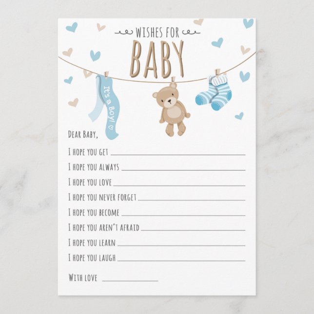 Conseil Voeux pour bébé Teddy Bear Blue Boy Carte de jeu (Devant)