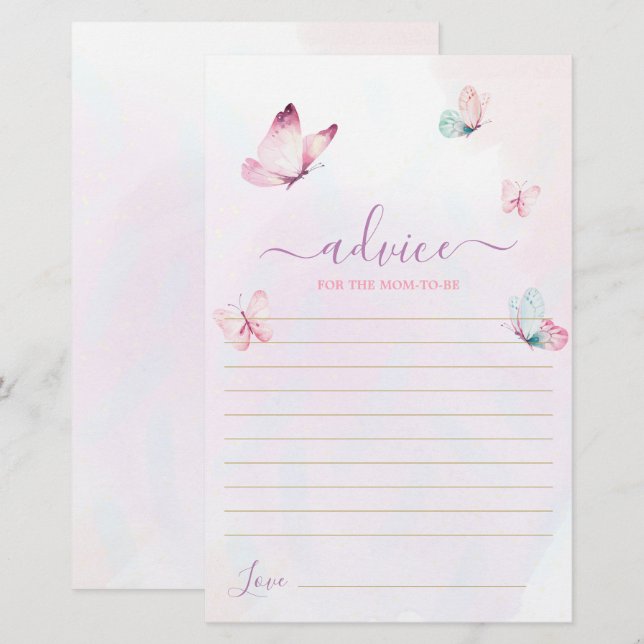 Conseils aux papillons pour la maman d'être carte (Devant / Derrière)