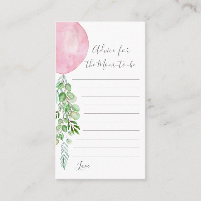 Conseils de ballon rose pour maman à être carte (Devant)