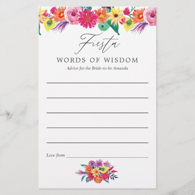 Conseils de fête prénuptiale florale aquarelle Fie (Devant)