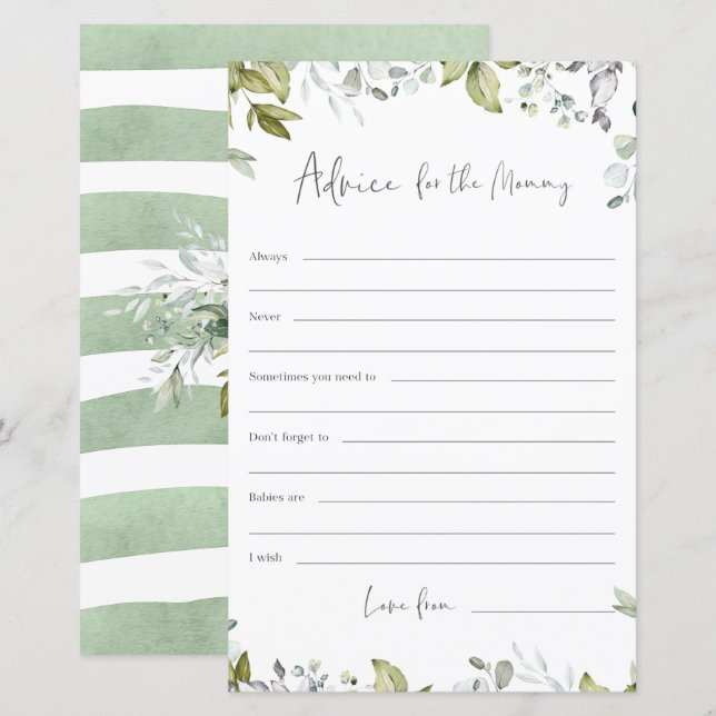 Conseils de jeu de baby shower Greenery pour la fu (Devant / Derrière)