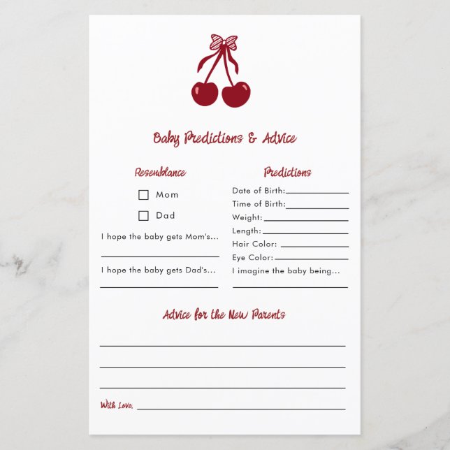 Conseils de Prédictions de Bébé Arc Cerise Baby Sh (Devant)