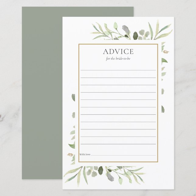 Conseils de verdure pour la mariée Carte de fête p (Devant / Derrière)