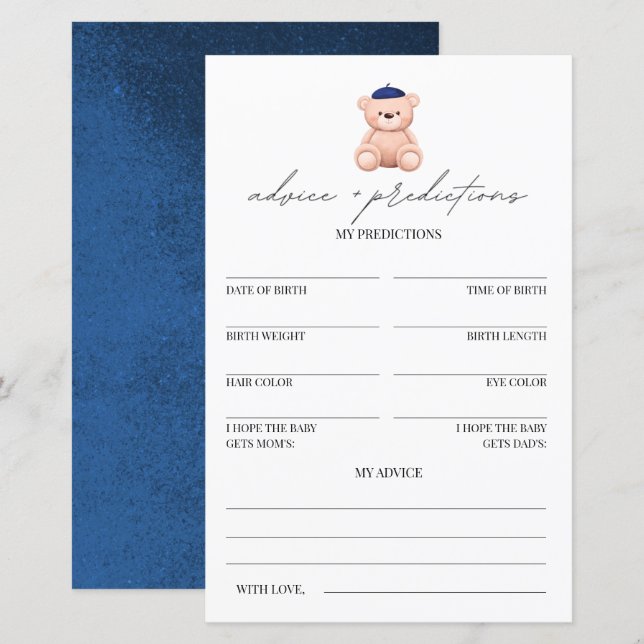 Conseils et prédictions Bonjour Bebe Baby shower (Devant / Derrière)