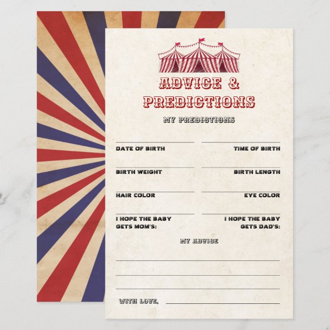 Conseils et prédictions Circus Baby shower Jeu (Devant / Derrière)