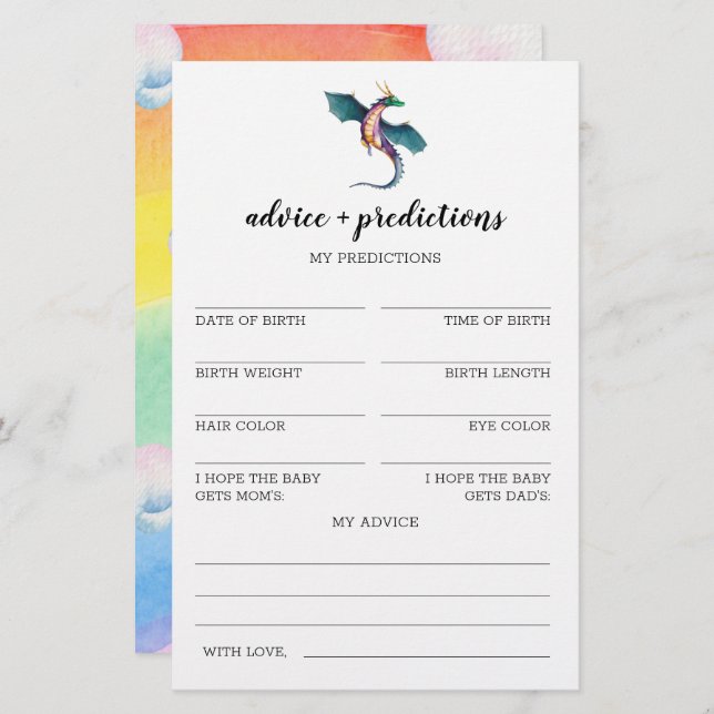 Conseils et prédictions Dragon Baby shower Jeu (Devant / Derrière)