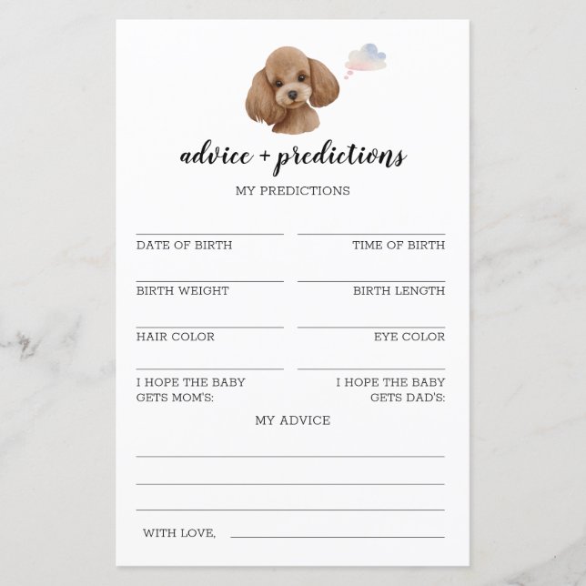 Conseils et prédictions Poodle Toy Baby shower Jeu (Devant)