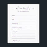Conseils et souhaits<br><div class="desc">Ces simples, poussiéreux lavande gris violet et blanc, moderne, minimaliste, écriture manuscrite Conseils & Voeux draps sont parfaits pour avoir une douche nuptiale, un dîner de répétition ou des invités mariages remplir pour le couple heureux. Les gens vont adorer avoir les invites - ils rendent si facile de laisser des...</div>