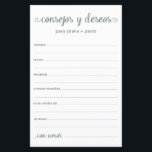 Conseils et souhaits Espagnol<br><div class="desc">Ces draps simples, de couleur eucalyptus, modernes, minimes, écrits à la main Espagnol Conseils & Voeux/Consejos y Deseos sont parfaits pour avoir une douche nuptiale, un dîner de répétition ou des invités mariages remplir pour le couple heureux. Les gens vont adorer avoir les invites - ils rendent si facile de...</div>