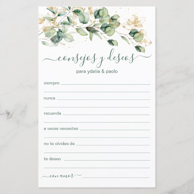 Conseils et souhaits Espagnol (Devant)