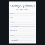 Conseils et souhaits Espagnol<br><div class="desc">Ces draps simples, bleus poussiéreux, modernes, minimes, manuscrits Espagnol Conseils & Voeux/Consejos y Deseos sont parfaits pour avoir une douche nuptiale, un dîner de répétition ou des invités mariages pour le couple heureux. Les gens vont adorer avoir les invites - ils rendent si facile de laisser des mots d'amour de...</div>