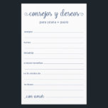 Conseils et souhaits Espagnol<br><div class="desc">Ces draps simples, bleus poussiéreux, modernes, minimes, manuscrits Espagnol Conseils & Voeux/Consejos y Deseos sont parfaits pour avoir une douche nuptiale, un dîner de répétition ou des invités mariages pour le couple heureux. Les gens vont adorer avoir les invites - ils rendent si facile de laisser des mots d'amour de...</div>