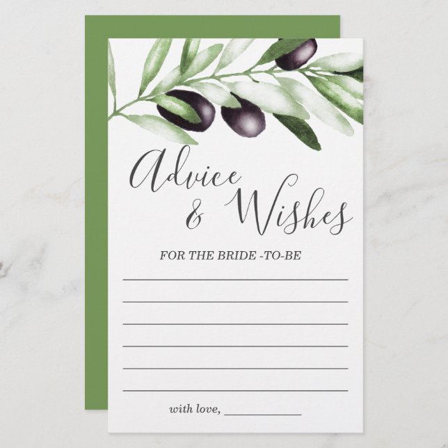 Conseils et souhaits Olive Fête des mariées Jeu (Devant / Derrière)