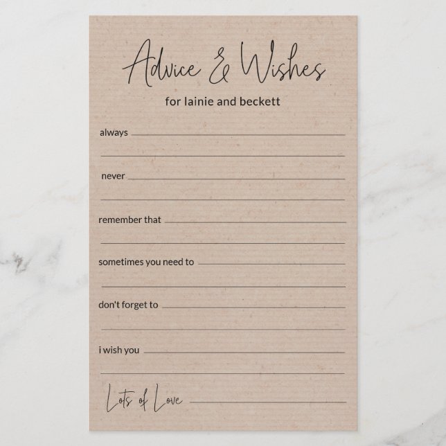 Conseils et Vœux de Mariage (Devant)