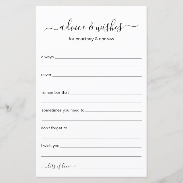 Conseils et Vœux de Mariage (Devant)