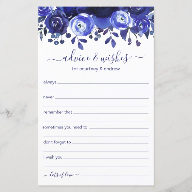 Conseils et Vœux de Mariage Bleu Floral  (Devant)