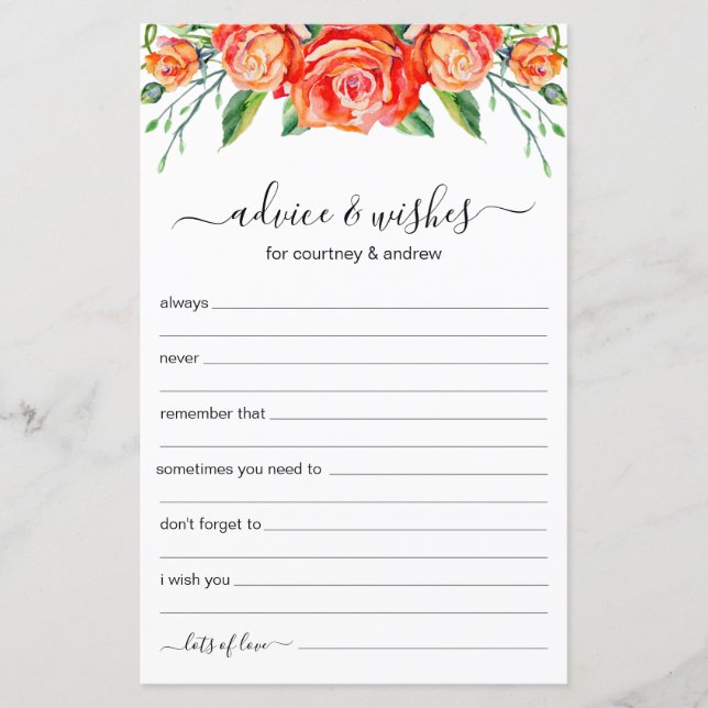 Conseils et Vœux de Mariage Floral Corail (Devant)