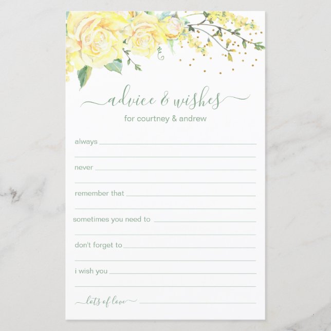 Conseils et Vœux Élégant Floral Jaune (Devant)