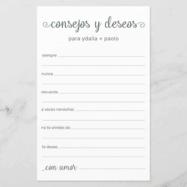 Conseils et Vœux Espagnol (Devant)