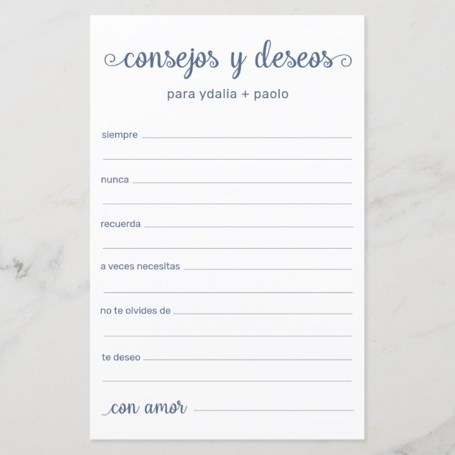 Conseils et Vœux Espagnol (Devant)
