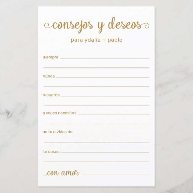 Conseils et Vœux Espagnol (Devant)