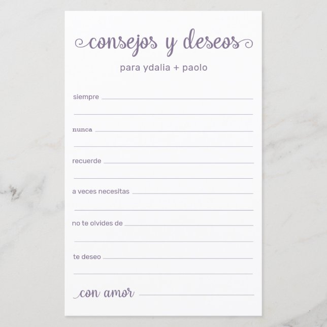 Conseils et Vœux Espagnol (Devant)