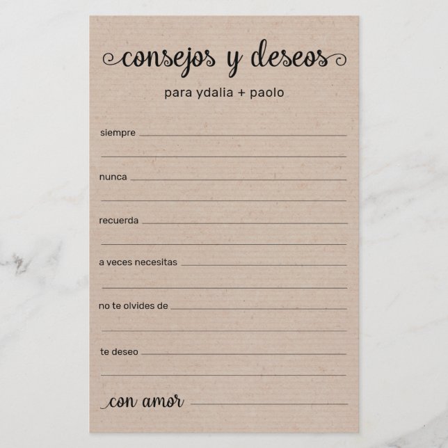 Conseils et Vœux Espagnol (Devant)