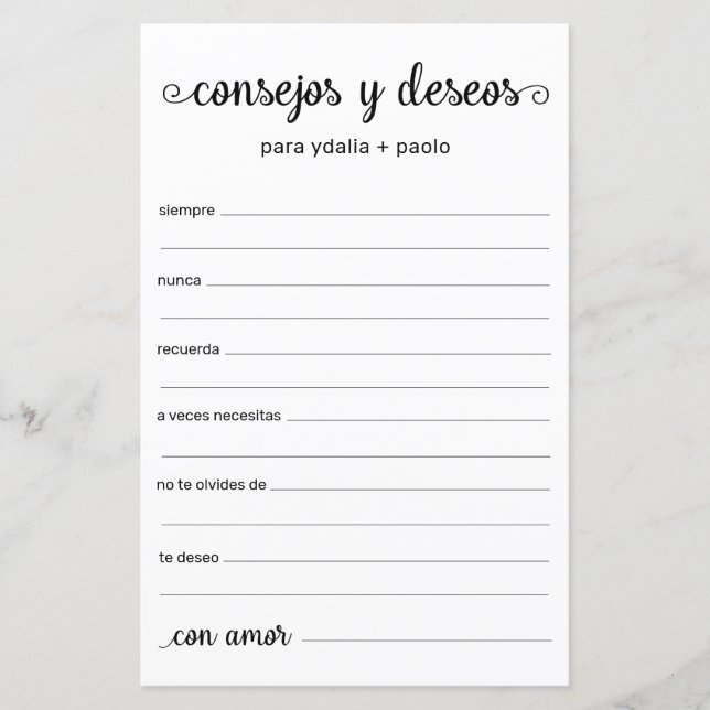 Conseils et Vœux Espagnol (Devant)