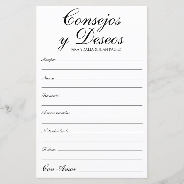 Conseils et Vœux Espagnol (Devant)