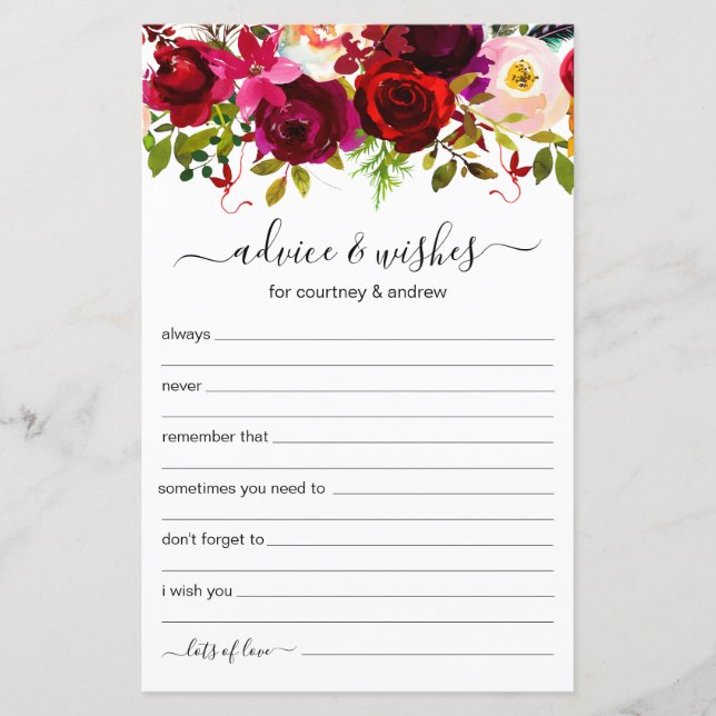 Conseils et Vœux Mariage Floral Bourgogne (Devant)