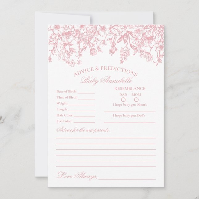 Conseils floraux pour carte bébé Chinoiserie rose (Devant)