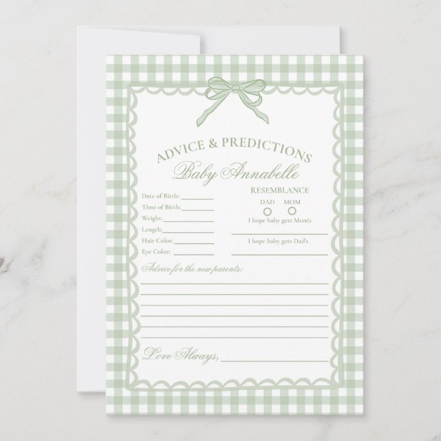 Conseils pour Bébé Carte de la Coquette à carreaux (Devant)