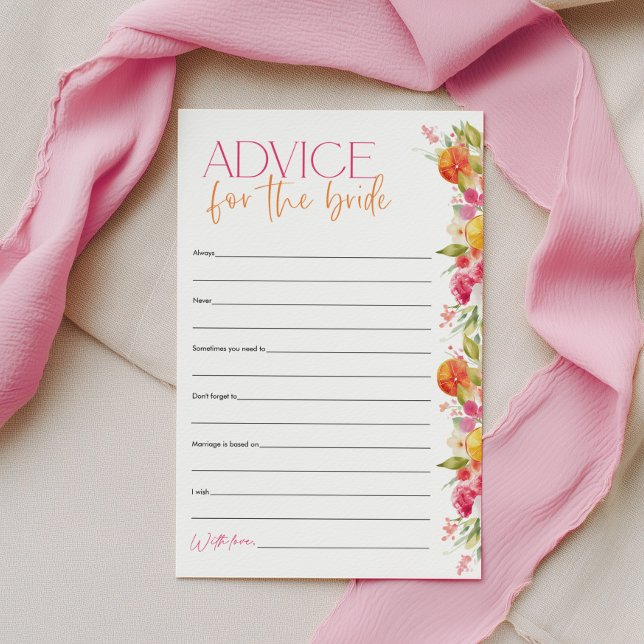 Conseils pour le jeu de la douche de mariée Citrus (Advice for the Bride Bridal Shower Games | Bright floral citrus theme | Main Squeeze)