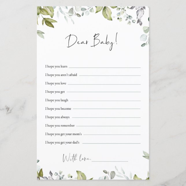 Conseils pour une Baby Shower Greenery - Cher Bébé (Devant)