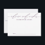 Conseils pourpres pour les jeunes mariés Carte de<br><div class="desc">Ces cartes magnifiquement conçues offrent un moyen unique pour les invités mariages de partager leurs conseils et leurs souhaits sincères avec la mariée et le marié. Idéales pour ajouter une touche personnelle à votre journée spéciale, ces cartes assurent des gardiens chéris pour le couple heureux. Parfait pour les réceptions de...</div>