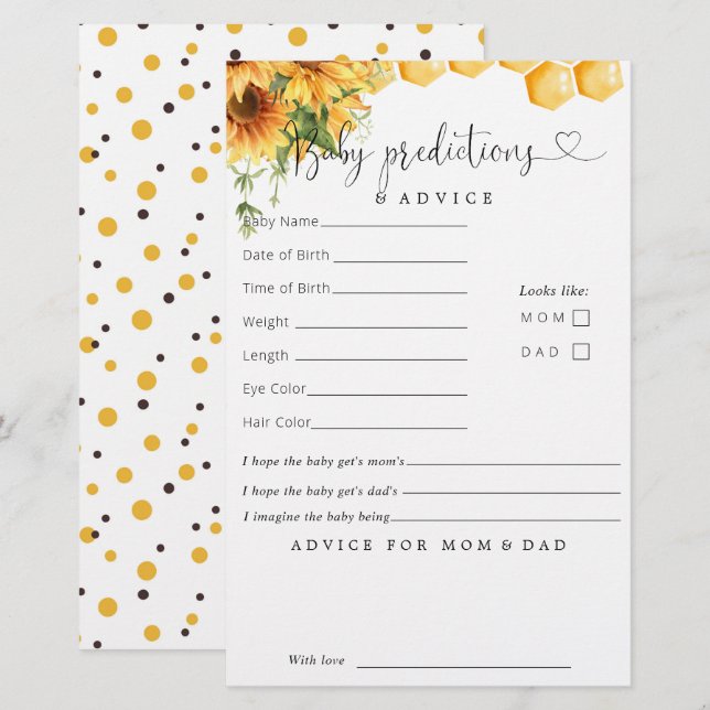 Conseils sur les prédictions de Baby shower (Devant / Derrière)