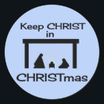 Conserver le CHRIST dans les Stickers CHRISTmas (2<br><div class="desc">Scène de nativité très simple,  arrière - plan bleu,  silhouette. Baby Jesus est accentué de légères poutres jaunes de lumière. Gardez CHRIST dans CHRISTmas.</div>