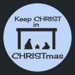 Conserver le CHRIST dans les Stickers CHRISTmas (2<br><div class="desc">Scène de nativité très simple,  arrière - plan bleu,  silhouette. Baby Jesus est accentué de légères poutres jaunes de lumière. Gardez CHRIST dans CHRISTmas.</div>