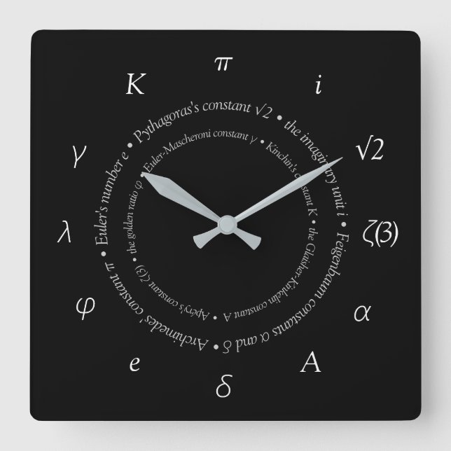 Constantes mathématiques Carré Horloge murale (Recto)