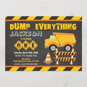 Construction 1er Birthday Invitation Chalkboard