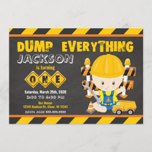 Construction 1er Birthday Invitation Chalkboard