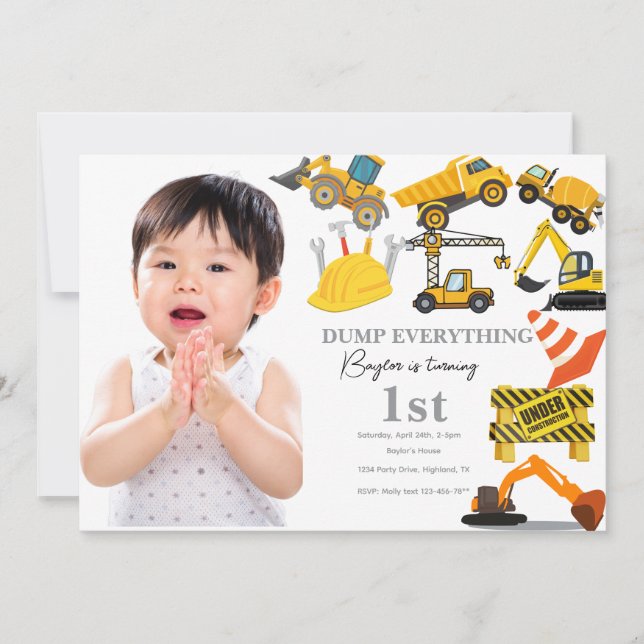 Construction 1st Birthday Invitation | Truck (Devant)