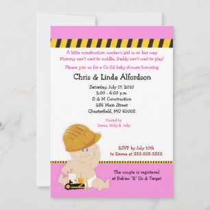 CONSTRUCTION Baby shower OUVRIER Invitation 5x7