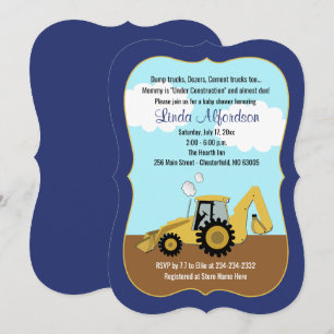 Construction Backhoe Boy Baby shower Invitation