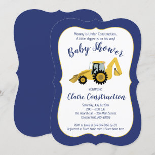 Construction Backhoe Boy Baby shower Invitation