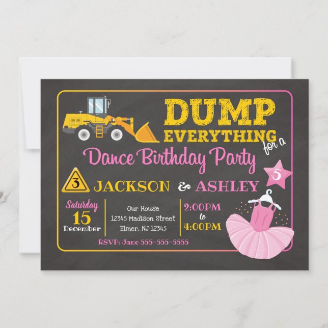 Construction & Ballerina Invitation d'anniversaire (Devant)