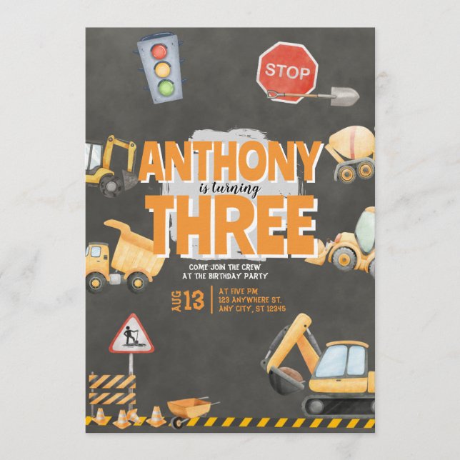 Construction Birthday Invitation (Devant)