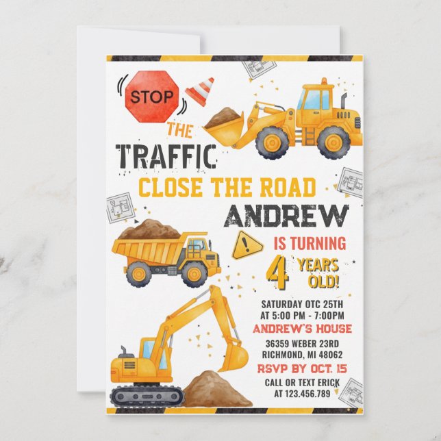 Construction Birthday Invitation (Devant)